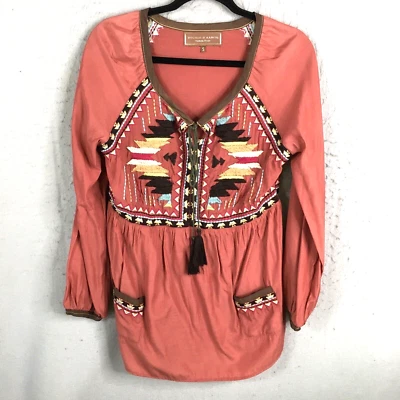 Top Rancho Duplo D Feminino Pequeno Marrom Bordado Asteca Western Boho Rancho Rodeio - Imagem 1 de 4