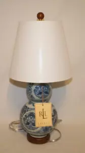 Ralph Lauren Blue & White Porcelain Gourd 20" Koi Fish Table Lamp and Shade New - Picture 1 of 3