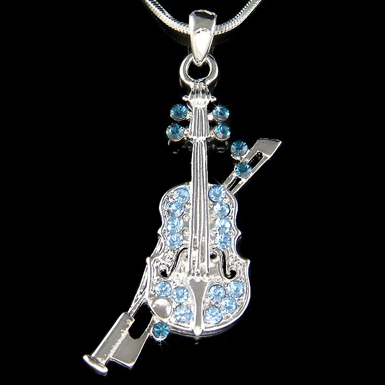 Azul Violín ~Hecho con Cristales Swarovski Violín Concert Música Musical Collar - Imagen 1 de 1