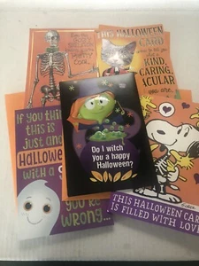 Menge 5 Punze Halloween Karten mit Umschlägen sprechende Hexe, Katze, Skelett mehr - Bild 1 von 11