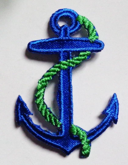 anchor blue with green rope iron on applique 1 1/4 X 1 3/4 inch - Image 1 of 1