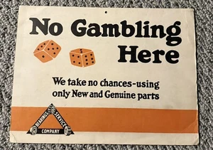 Vintage "No Gambling Here" Cardboard Sign BEARINGS SERVICE COMPANY Detroit, MI - Picture 1 of 6