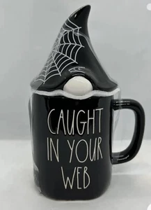 Rae Dunn "CAUGHT IN YOUR WEB" Figural Gnome Mug With Topper NEW - Picture 1 of 1