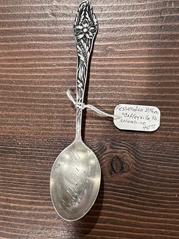 Coffeyville Kansas Columbine Souvenir Spoon Sterling Antique Cover