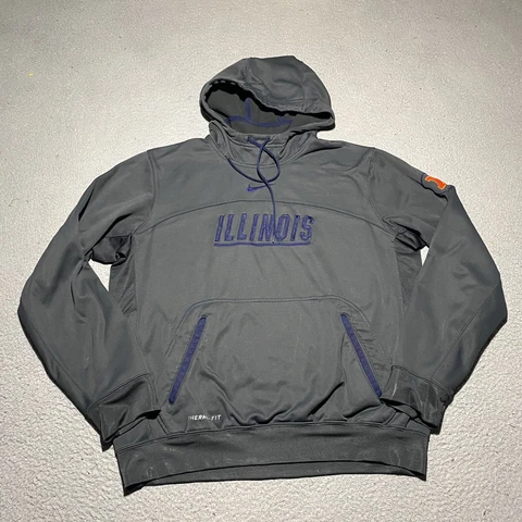 University Illinois Nike Therma Fit Pullover Hoodie Sweatshirt Men's Medium Gray Cover