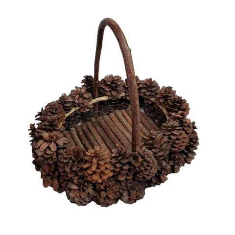 Twig and Pine Cone Basket 12"l x 11"w x 12"h Vintage Christmas Holiday Decor Cover