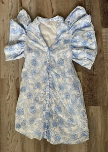 Pre-Owned J. Marie Blue Floral Size Small Short Sleeve Button Dress - Picture 1 of 14