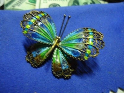 Vintage Fine Jewelry Beautiful 800 Silver Butterfly Filigree Brooch Pin Foto 1 de 4