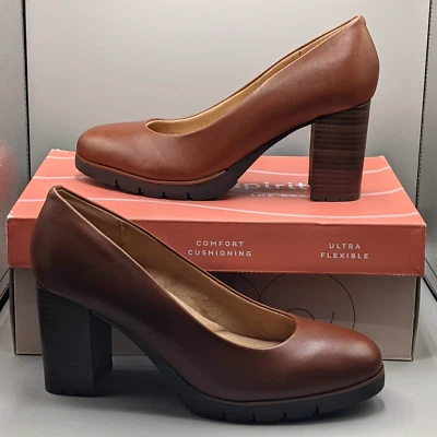 Nuevo en Caja Easy Spirit Mckay Suela Cuero Marrón 3" Vestido Tacones Zapatos de salón talla 9 M Foto 1 de 4