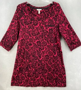 Soma Intimates Nightgown Womens Sz XL Red Black Floral 3/4 Sleeve Cotton Blend - Picture 1 of 9