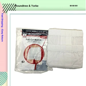 Roundtree & Yorke Men's 2 Pairs Cotton Full-Cut Boxers Big&Tall, White, Size 48 - Picture 1 of 3