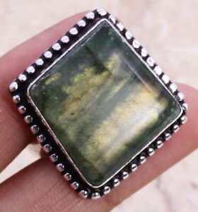 Color Enhanced Green Labradorite 925 Silver Plated Handmade Ring of US Size 10.5