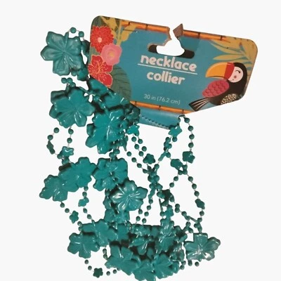 A 3 Blue Hawaiian Flower Beaded Necklaces Tropical Pool Party Tiki Accessory - Image 1 of 3