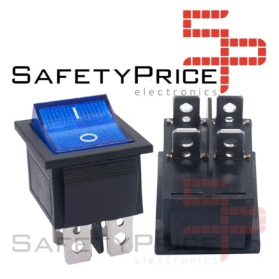 EIN AUSSCHALTER MIT BLAUEM LICHT 220V 4 PIN RECHTECKIG KCD4 SPST 16A 220V - Bild 1 von 2