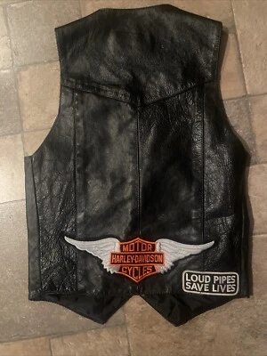 复古 Chrome Gear 皮革骑手背心 Harley Davidson Eagle 布贴 36 码 — 第 1/4 张图片
