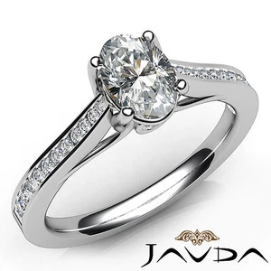 Channel Prong Set Oval Cut Diamond Engagement White Gold Ring GIA F SI1 0.80Ct - Picture 1 of 7
