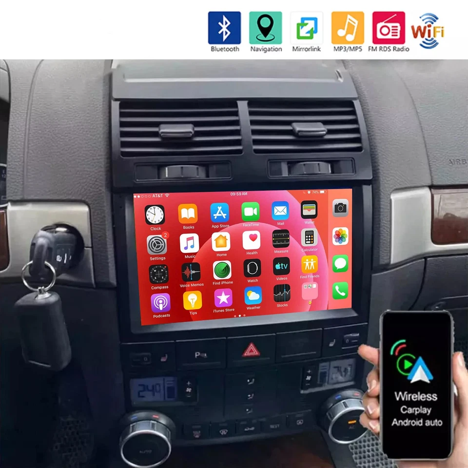 Radio estéreo 9"" para VW Touareg 2003-2010 Android 14 navegación de coche GPS Apple Carplay Foto 1 de 4