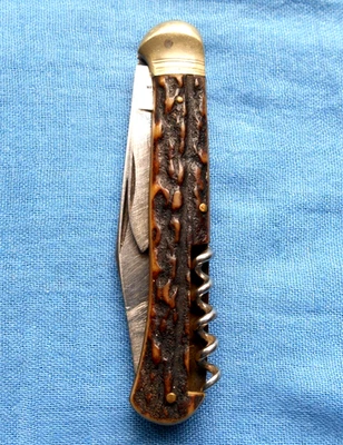 antikes Hartkopf " Jagd Taschenmesser Messer 3 - teilig Federdrücker RARITÄT - Bild 1 von 4