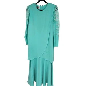 Jill Robbins Inc Women's Teal Long Lace Sleeves Zipper Back Maxi Dress Size 12 - Picture 1 of 6