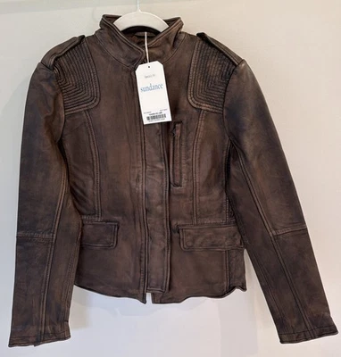 Новый с Ярлыками Sundance каталог коричневый кожаный «Angela куртка», размер XS $498 - Изображение 1 из 4