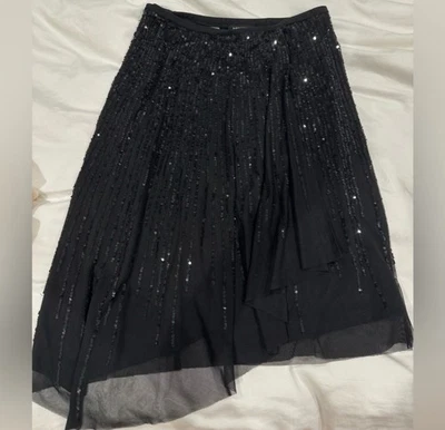 Falda Vintage BCBGMAXAZRIA Negra Malla Lentejuelas Talla S Foto 1 de 4