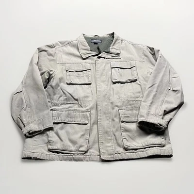 Vintage 90s Structure Barn Coat Canvas Chore Jacket Distressed XL Fishing Army - Image 1 of 4