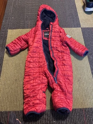 DKNY Quilted Snowsuit Bunting Red faux Sherpa Lined  asymmetric front zip - 12 - Image 1 of 4