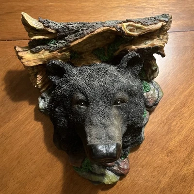 2004 12” X12” prateleira urso preto americano com fundo verde musgo e membro de árvore - Imagem 1 de 4