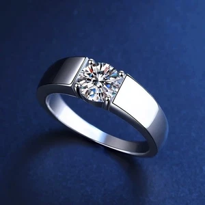 1Ct Moissanite Diamon Stone Solid Sterling Silver Men Wedding Ring Band M171 - Picture 1 of 8