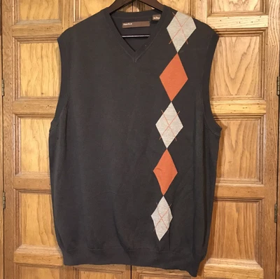 Perry Ellis Argyle Suéter Chaleco Para Hombre XL Marrón Estampado Diamante Preppy Pullover Top Foto 1 de 4