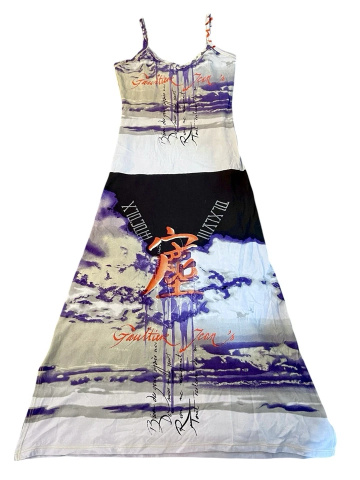 AW 1997 90s Vintage Jean Paul Gaultier JPG Graphic Print Midi Dress Rare Archive - Image 1 of 4