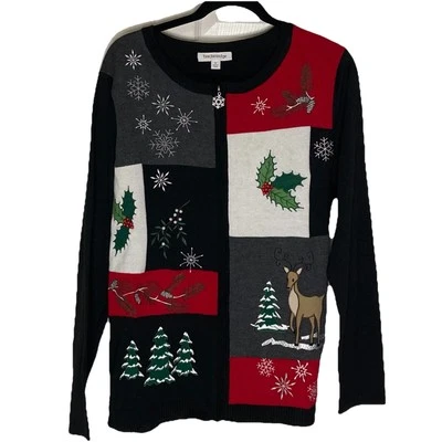 Breckenridge Women’s Christmas Cardigan Sweater Embroidered Appliqué Zippered XL - Image 1 of 4