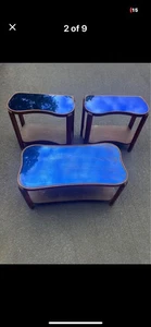 Vintage 1920s Cobalt Blue Glass Tables- Prohibition Era Art Deco Side Table - Picture 1 of 9