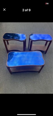 Vintage 1920s Cobalt Blue Glass Tables- Prohibition Era Art Deco Side Table - Image 1 of 4
