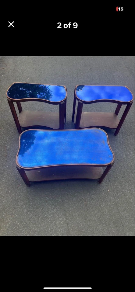 Vintage 1920s Cobalt Blue Glass Tables- Prohibition Era Art Deco Side Table - Image 1 of 4