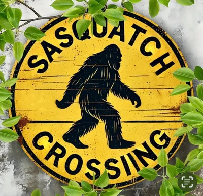 Sasquatch Crossing Sign round yellow & black - Image 1 of 3
