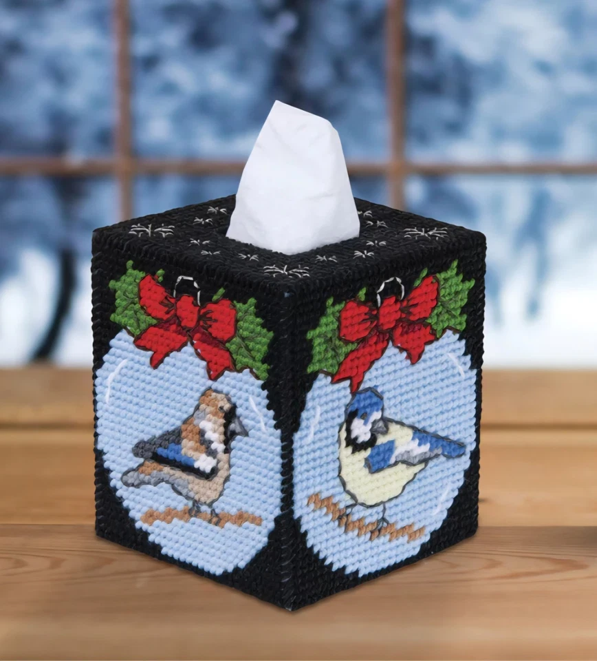 Made to order.  Birds of Winter   Canvas Tissue Box covers.  - Image 1 of 1