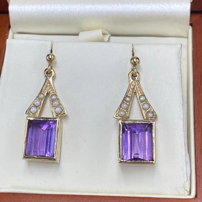 Pendientes de oro de 9 quilates amatista y perlas semilla  Foto 1 de 4