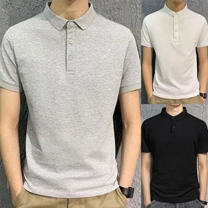 Revers Kurzarm T-Shirts für Herren in Unifarben geeignet für Business - Picture 1 of 24