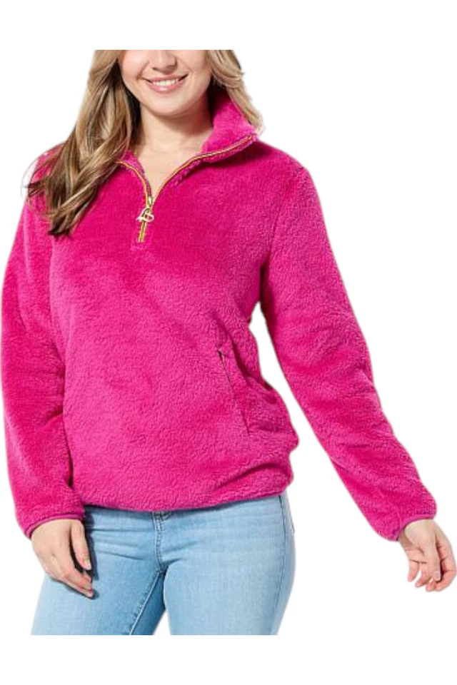 Pullover polar Colleen Lopez para mujer con media cremallera con bolsillos rosa Foto 1 de 1