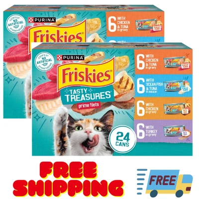 SET 2 Friskies Tasty Treasures Adult Prime Filets Gravy Variety Wet Cat Food 5.5 - Image 1 of 4