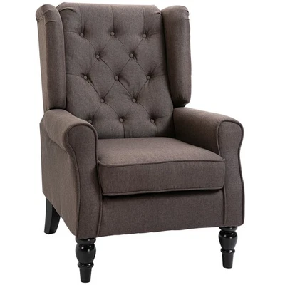 HOMCOM Accent Chair Button-Tufted Armchair with Wingback Round Arms Dark Brown