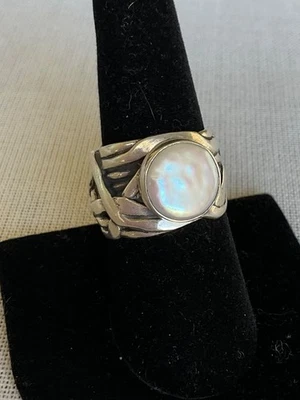 Anillo Silpada Plata de Ley 925 Perla de Agua Dulce Banda Ancha Talla 8 De Colección Foto 1 de 4