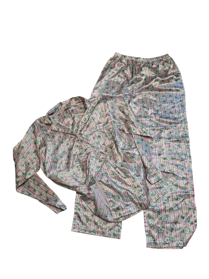 Mary Engelbreit DREAMWEAR с длинными рукавами шелковистая хлопковая смесь пижама комплект цветочный MED - Изображение 1 из 4