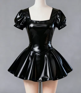 100% Latex Rubber Gummi Schwarz Kleid Cosplay Dress Costume Back Zipper S-XXL - Bild 1 von 2