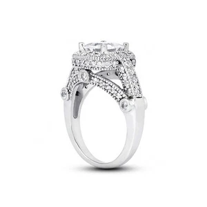 Anillo de piedra lateral con halo de diamantes naturales certificados princesa 2,38 quilates F/SI1 - Imagen 1 de 4