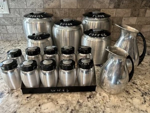 Vintage Kromex 17-Piece Spun Aluminum Beehive Canister/Seasoning Set - Picture 1 of 19