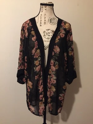 Cárdigan Kimono Transparente Encaje Crochet Negro Floral Boho Para Mujer Maurices Talla Grande Foto 1 de 4
