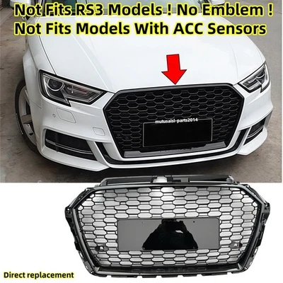 All Black Honeycomb Grill For 2017-2020 Audi A3 S3 8V Front Replacement Grille - Imagem 1 de 4