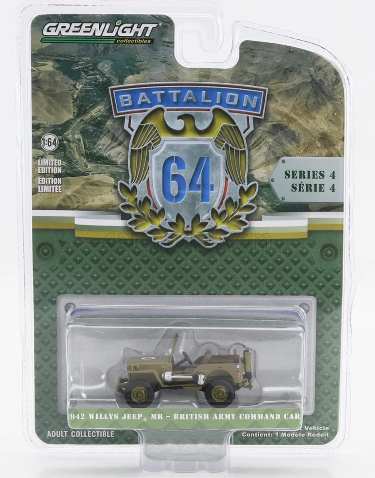 MODELLINO AUTO STATICO GREENLIGHT JEEP WILLYS BRITISH ARMY COMMAND CAR 1942 1/64 - Immagine 1 di 1